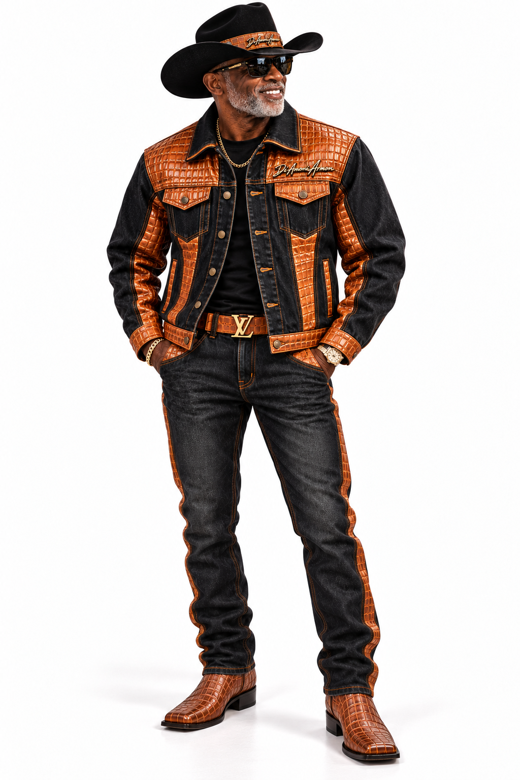 THE LEGENDARY "KT-BLACK LABEL" DENIM AND GATOR 2PC JEAN SUIT BY DIiAMONI ARMON