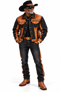 THE LEGENDARY "KT-BLACK LABEL" DENIM AND GATOR 2PC JEAN SUIT BY DIiAMONI ARMON
