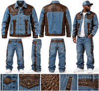 THE LEGENDARY KT-BLACK LABEL 2PC DENIM AND GATOR  JEAN SUIT  BLU/BRWN