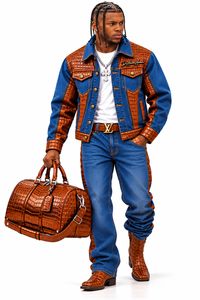 THE LEGENDARY KT-BLACK LABEL 2PC DENIM AND GATOR  JEAN SUIT