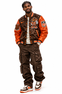 THE LEGENDARY CLASSIC STARTER JACKET SATIN WITH LEATHER ALLIGATOR EMBOSSED SLEEVES