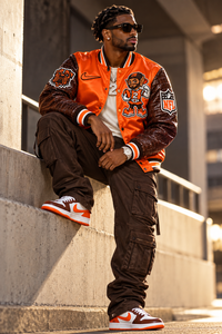 THE LEGENDARY CLASSIC STARTER JACKET SATIN WITH LEATHER ALLIGATOR EMBOSSED SLEEVES