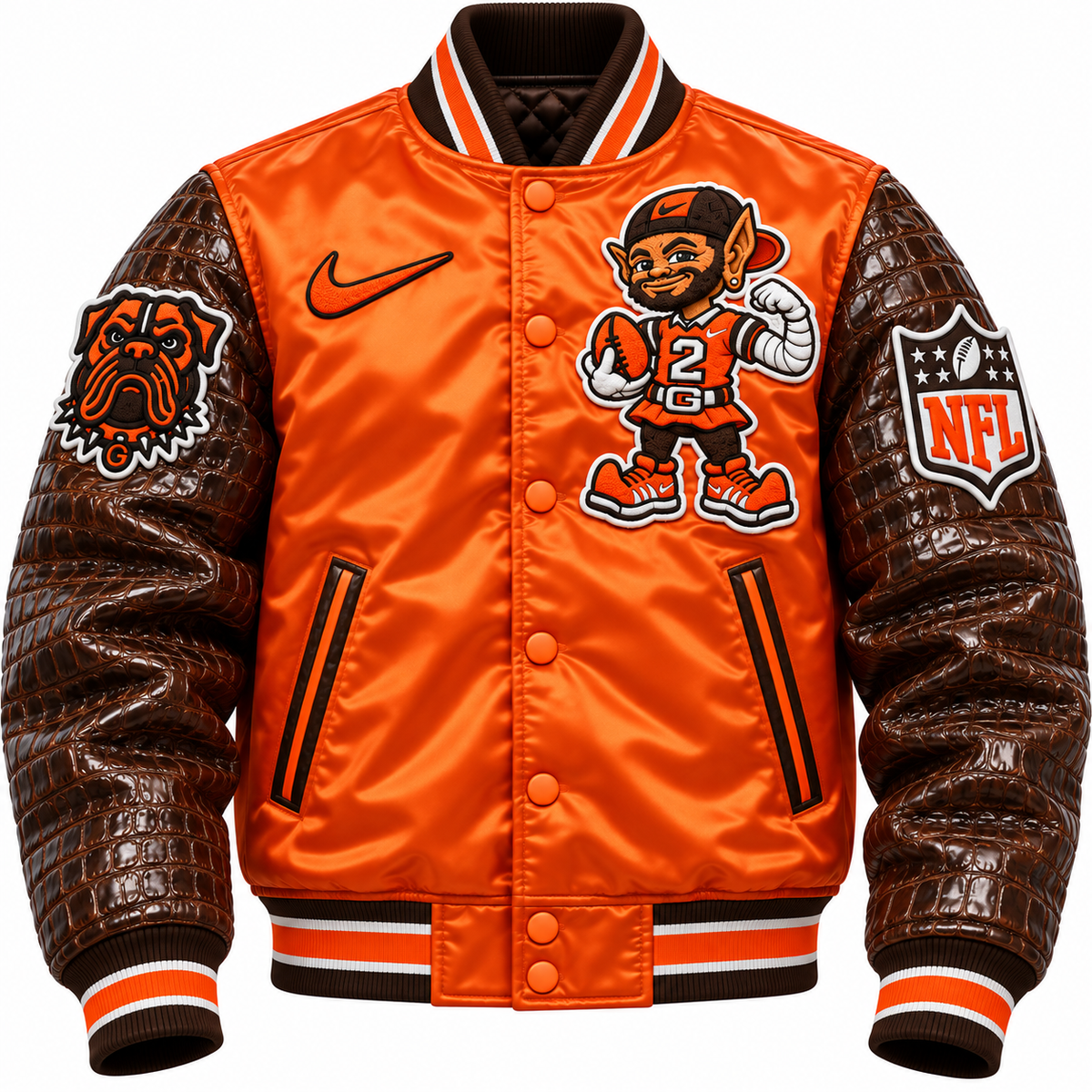 THE LEGENDARY CLASSIC STARTER JACKET SATIN WITH LEATHER ALLIGATOR EMBOSSED SLEEVES